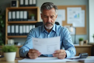 Agent public en bureau examinant une fiche de salaire