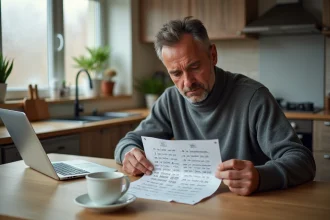 Homme analysant les tirages récents de l'Euromillions sur une feuille imprimée à la maison