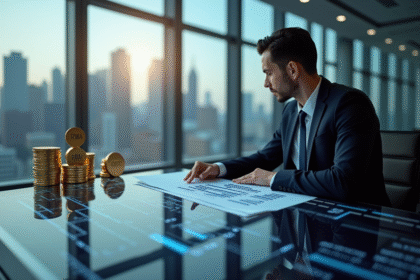 Professionnel analysant graphiques d'actifs numériques dans un bureau moderne