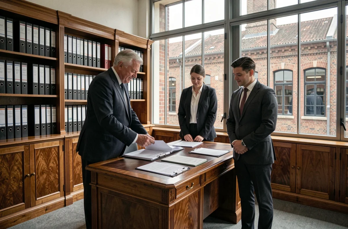 Équipe du Cabinet Dewaele Assurances à Roubaix examinant des contrats d'assurance auto professionnels
