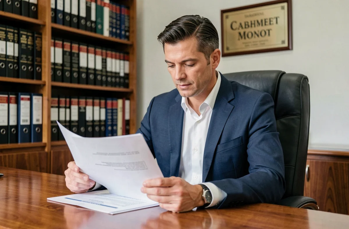 Courtier du Cabinet Monot dans le Rhône consultant des documents d'assurance à son bureau