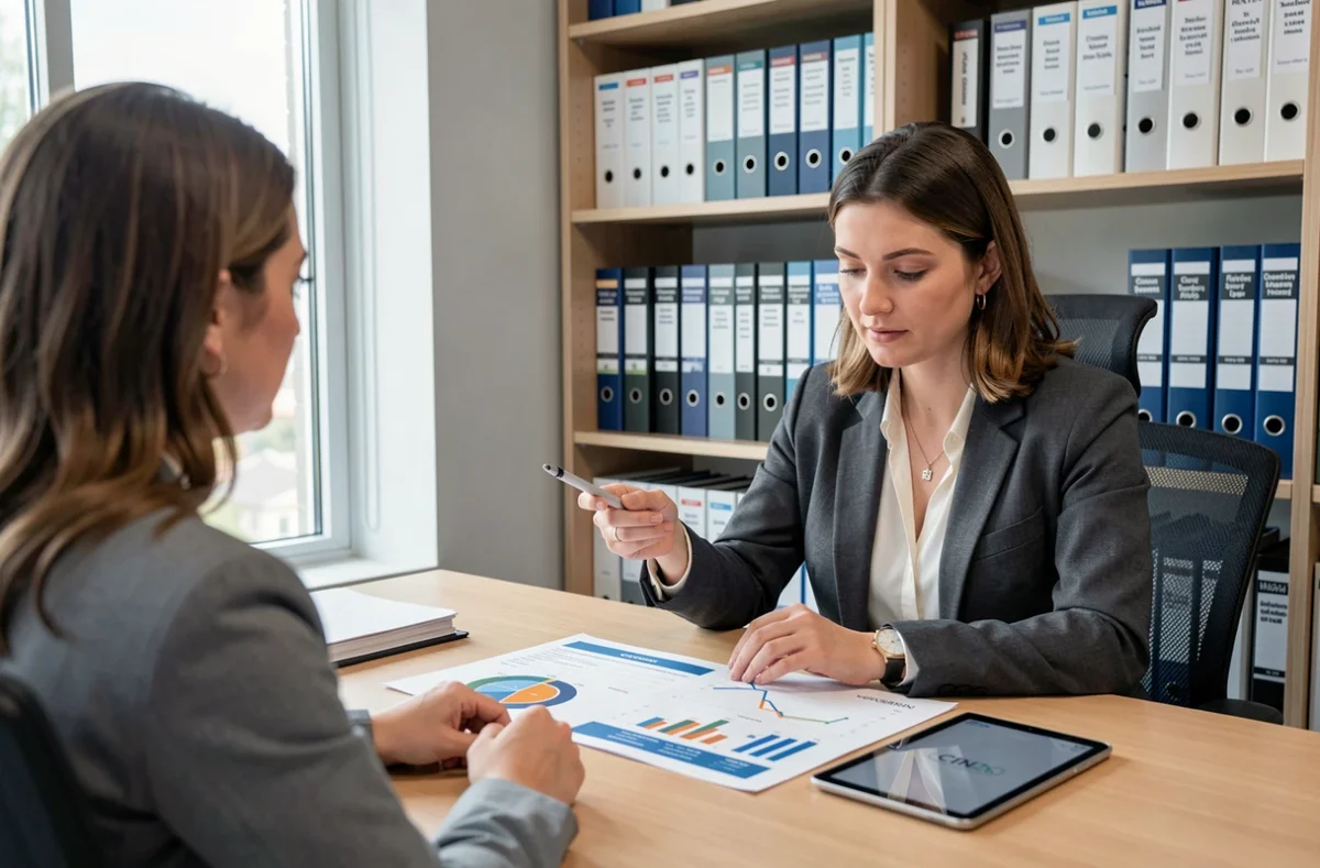 Conseillère CIN2S expliquant les options de courtage en crédit immobilier à un client dans les Deux-Sèvres