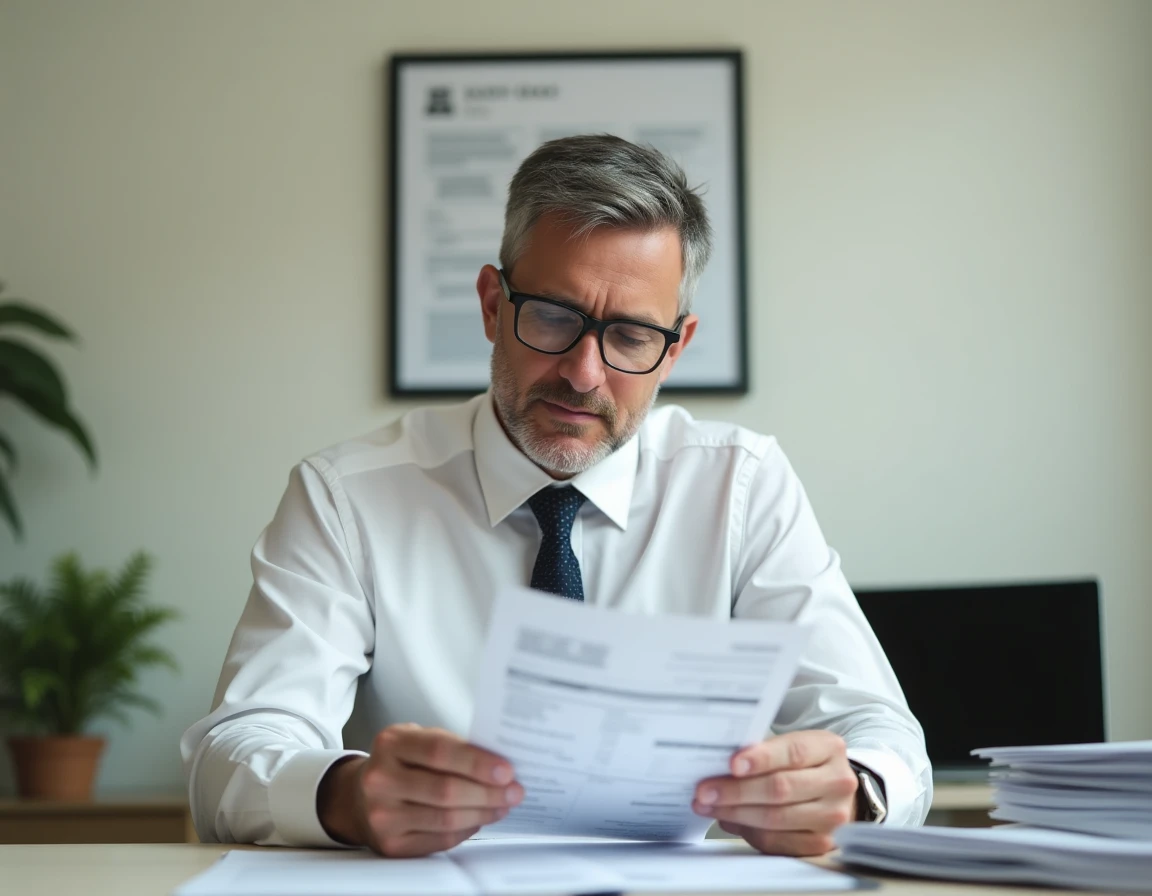 Conseiller bancaire examinant les justificatifs de domicile et relevés bancaires d'un client pour l'ouverture d'un compte La Banque Postale