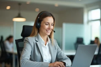Conseillère service client Cofica Bail au téléphone, aidant un client en difficulté de paiement