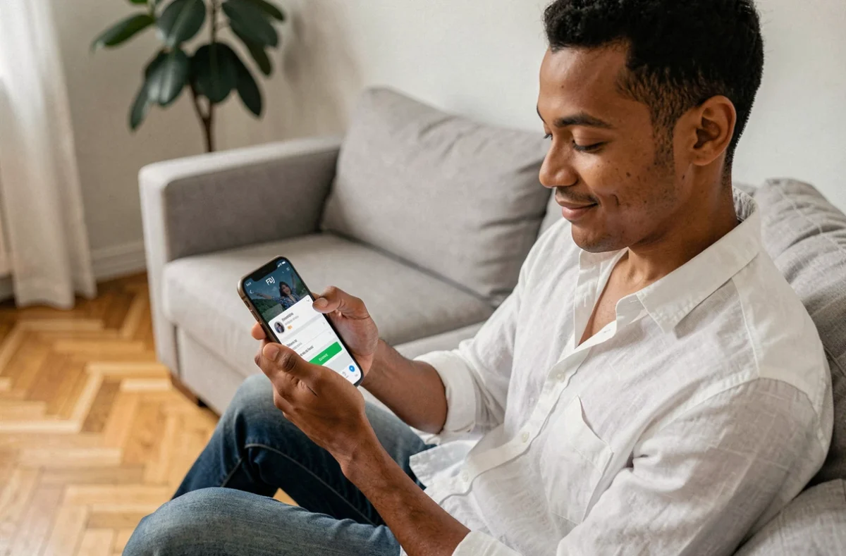 Personne consultant l'application FDJ sur smartphone pour vérifier le délai de virement de ses gains