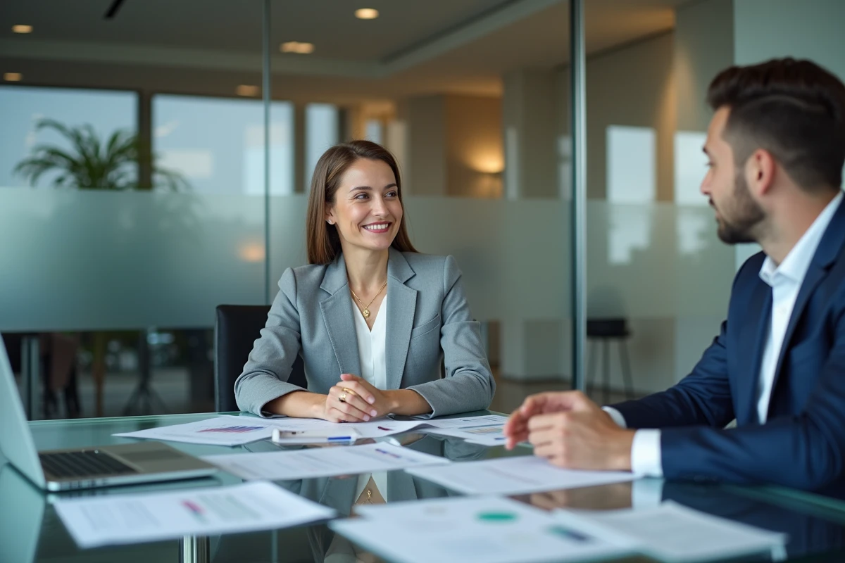 Femme consultant un conseiller financier pour une stratégie de protection patrimoniale offshore