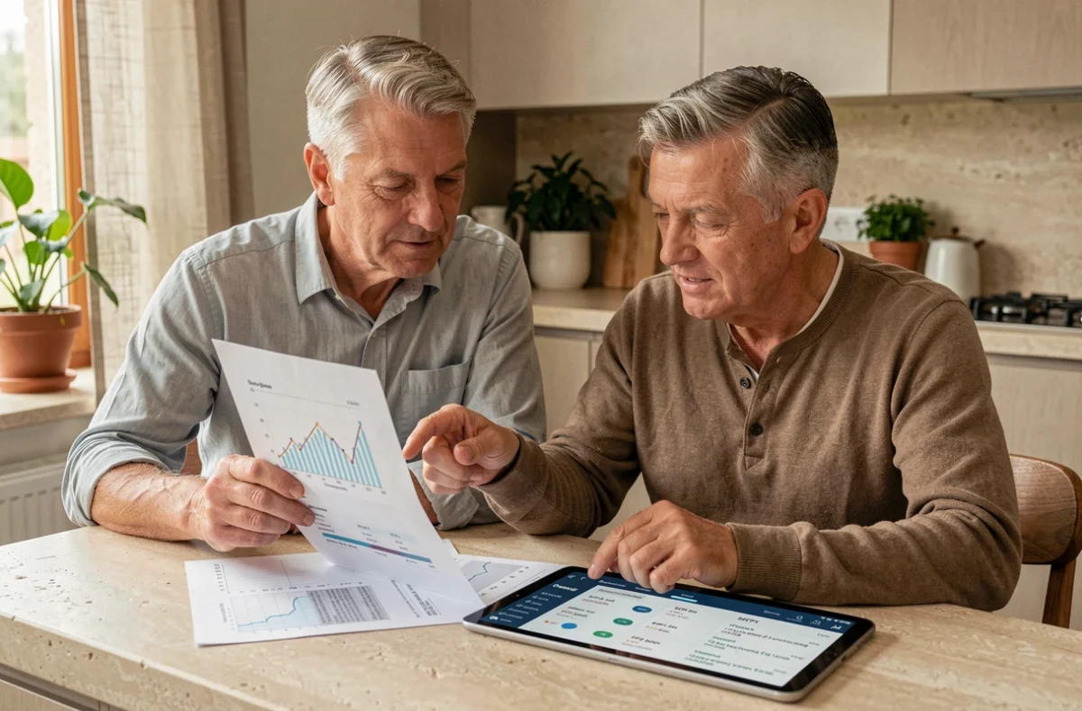 Couple d'investisseurs particuliers étudiant un portefeuille de SCPI cotées en bourse depuis leur domicile
