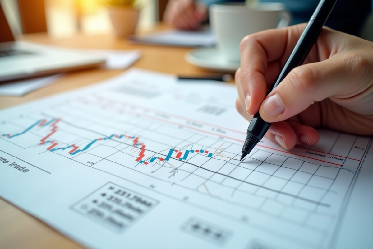 Main traçant des lignes de support et résistance sur un graphique financier
