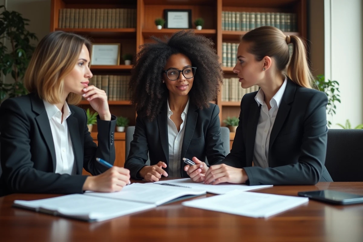 Équipe diverse de professionnels collaborant sur des documents juridiques