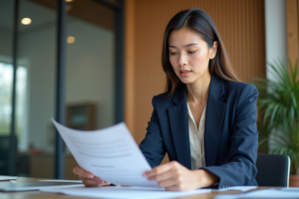 Femme d'affaires en réunion dans un bureau moderne