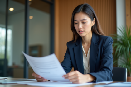 Femme d'affaires en réunion dans un bureau moderne
