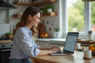 Femme utilisant son ordinateur pour consulter ses finances