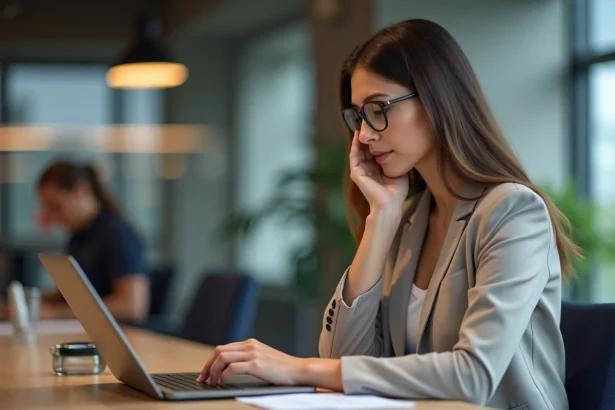 Femme professionnelle utilisant un ordinateur dans un bureau moderne