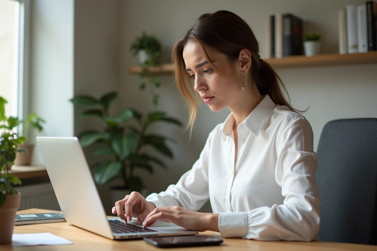 Jeune femme travaille sur un ordinateur dans un bureau lumineux