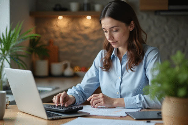 Femme en tenue professionnelle dans une cuisine moderne