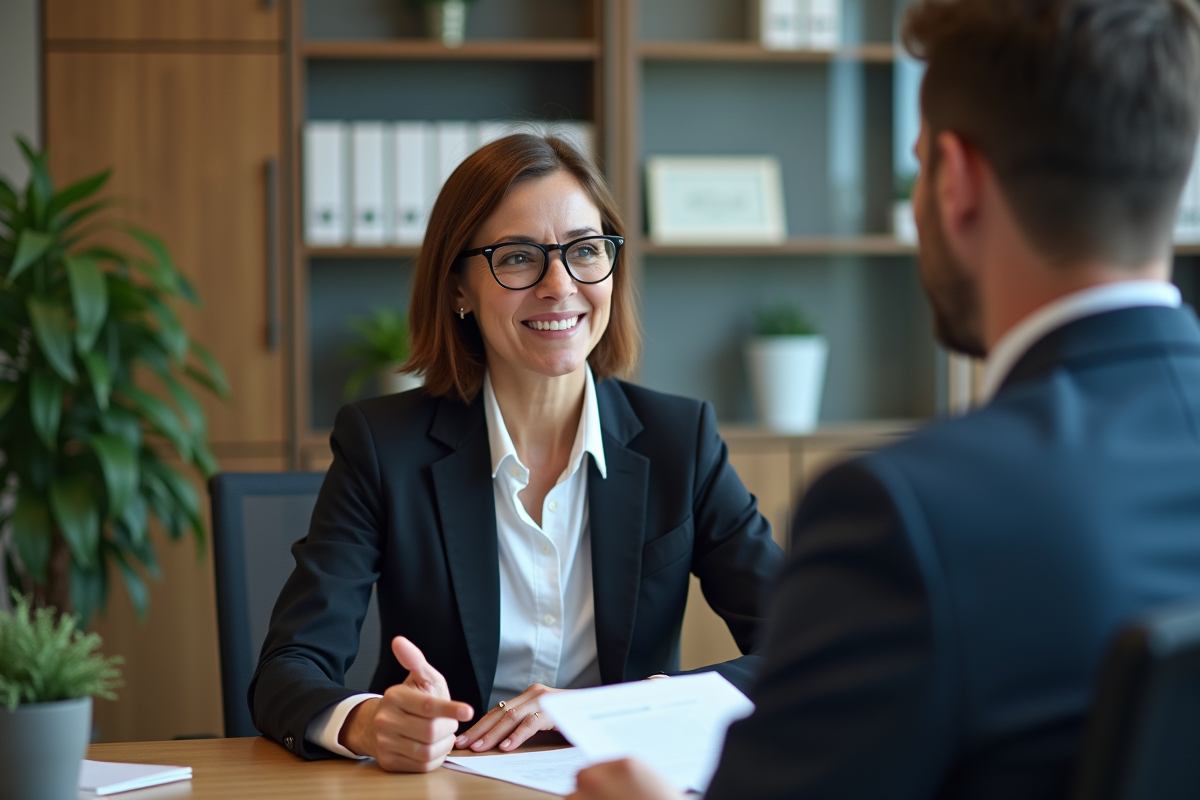 Femme professionnelle discutant avec un conseiller bancaire