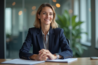Femme en costume professionnel lors d'une négociation en bureau
