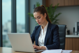 Femme professionnelle vérifiant son crédit sur un ordinateur