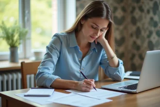 Femme remplissant une déclaration fiscale à la maison