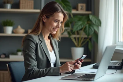 Femme professionnelle utilisant un smartphone pour la sécurité