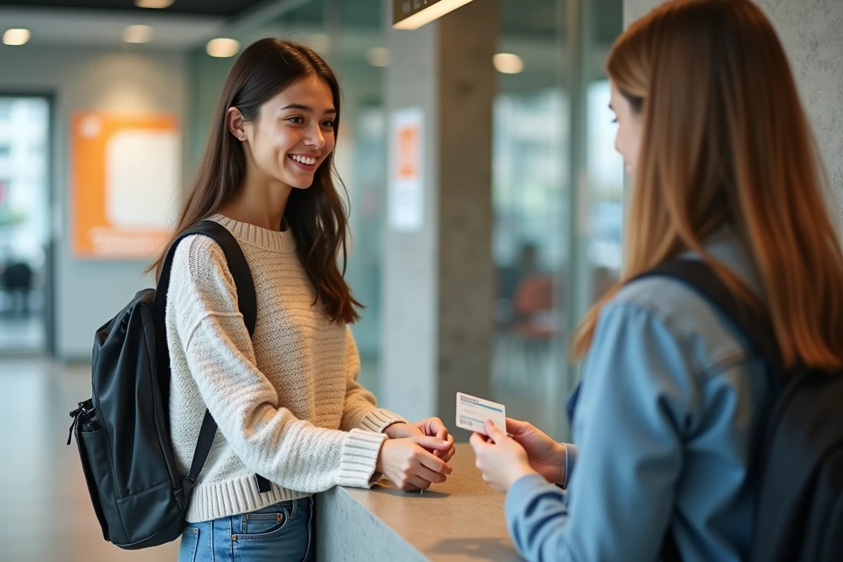 Jeune femme remettant sa carte bancaire à un conseiller en banque