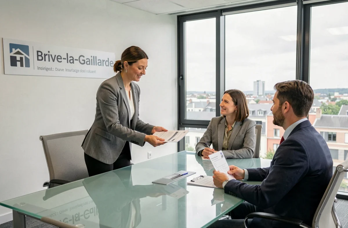 Courtier en assurances et crédits H&L recevant des clients pour un dossier de financement immobilier à Brive-la-Gaillarde