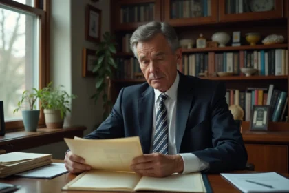 Homme d'affaires en costume dans un bureau modeste