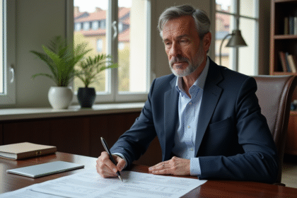 Homme d affaires français en costume bleu dans un bureau lumineux