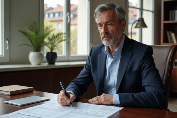 Homme d affaires français en costume bleu dans un bureau lumineux