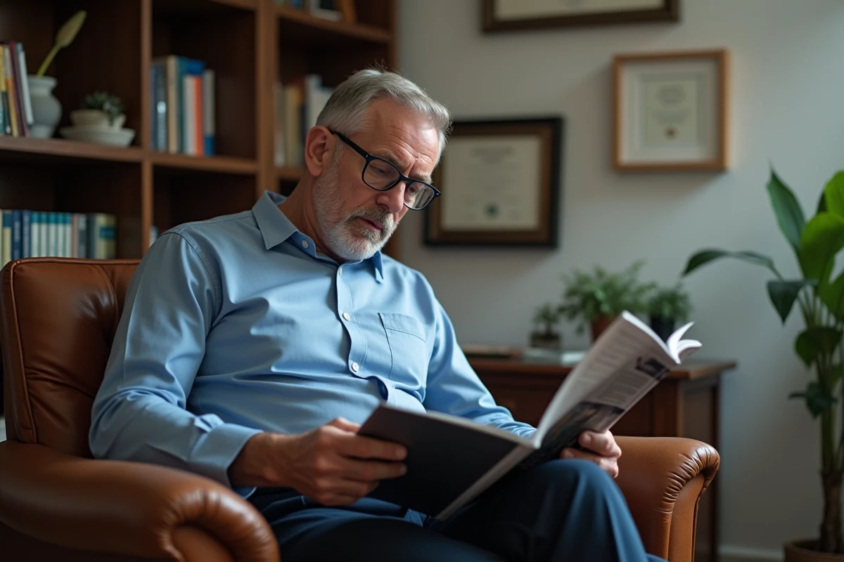 Homme lisant un magazine d