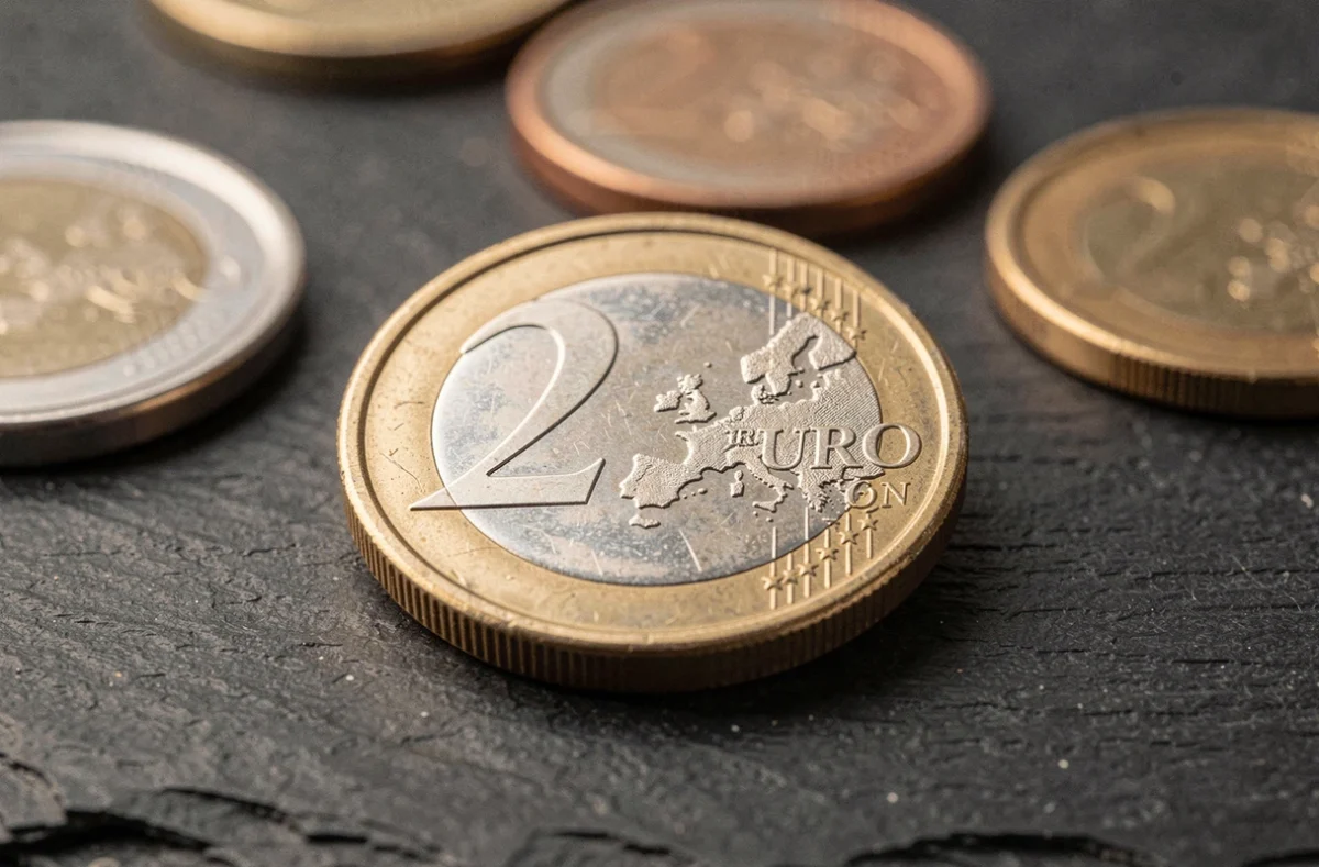 Pièce de 2 euros rare en gros plan sur ardoise sombre, tirage limité de collection