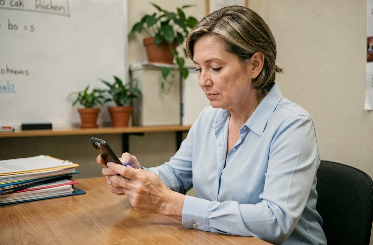 Professeure consultant son application bancaire pour vérifier la date de virement de son salaire de janvier 2026